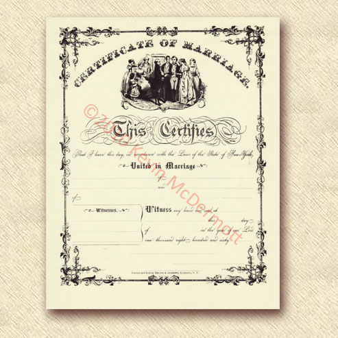 1860's New York Certificate of Marriage