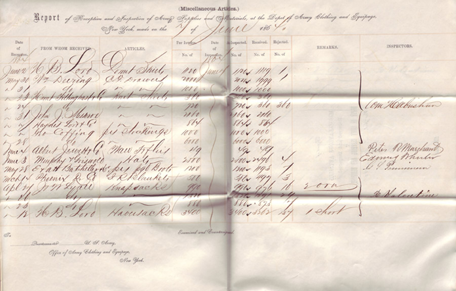 NY Depot receipt June 7, 1864