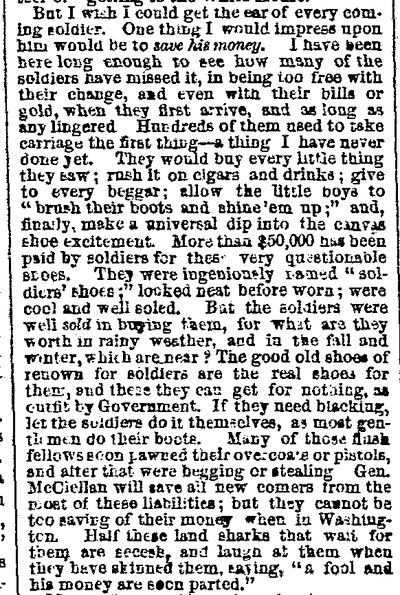 Chicago Daily Tribune, August 26, 1861...."Soldier's Shoes"