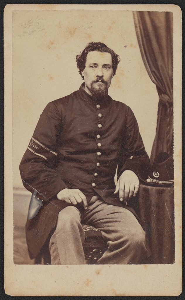 Acting Hospital Steward Thomas H. G. Lester of Co. I, 58th Massachusetts Infantry Regiment in uniform M.W. Comsett, 22-1/2 Winter Street, Boston.