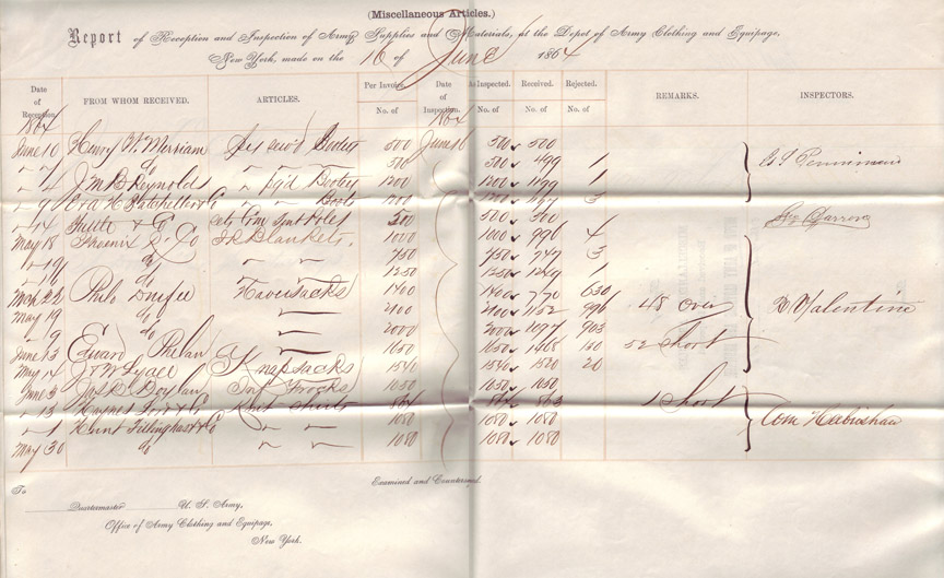 NY Depot receipt June 16, 1864