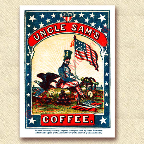 full-color label “Uncle Sam’s Coffee.” (1863)